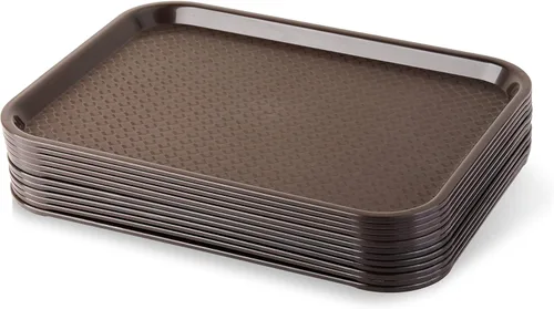 Vista 2 de New Star Foodservice Bandeja de comida rápida, bandeja de plástico reutilizable de 10 x 14 pulgadas, superficie antideslizante texturizada, bandeja