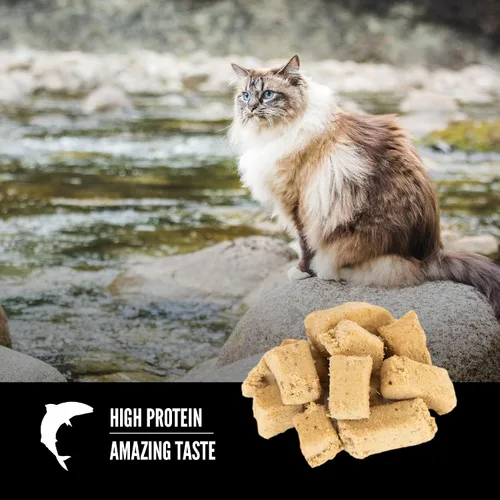 Vista 3 de ORIJEN Golosinas para gatos liofilizadas sin granos con alto contenido de proteínas, ingredientes animales crudos Seis pescados 1.25oz Bolsa
