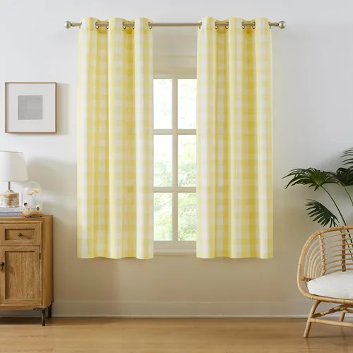 Vista 20 de Amzdecor Cortinas a cuadros con ojales de búfalo de 54 pulgadas de largo, cortinas texturizadas semitransparentes para sala de estar, dormitorio