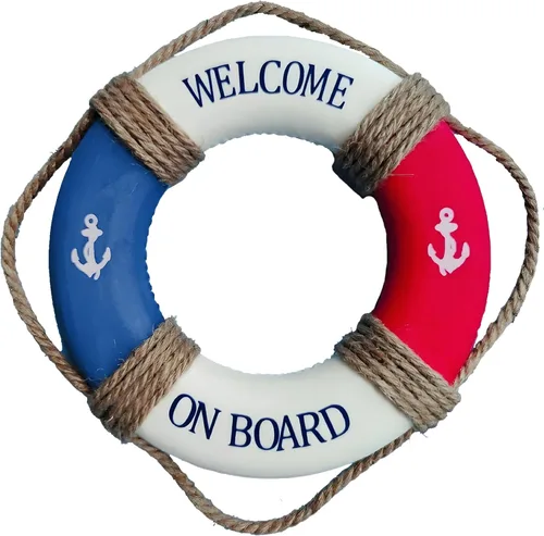 Vista 11 de MorroMorn Salvavidas Decoración Colgante de Pared - Bienvenido a Bordo Decoración del Hogar Estilo Mediterráneo Cuerda de Cáñamo (Azul, 10")