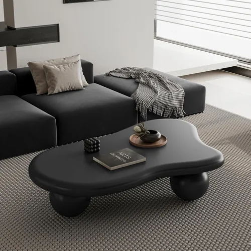 Vista 3 de Mesa de centro de nube de 47 pulgadas para sala de estar, mesa de centro irregular moderna, mesas de centro bajas abstractas, piedra sintética, Negro