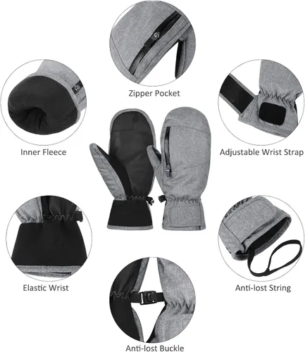 Vista 6 de Durio Manoplas de esquí para mujeres y hombres, guantes de esquí impermeables para hombres y mujeres, guantes de nieve con pantalla táctil