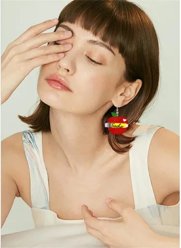 Vista 5 de Aretes colgantes creativos para profesores, estudiantes, libro de madera, regla, globo, tijeras, aretes colgantes para mujeres y niñas, joyería