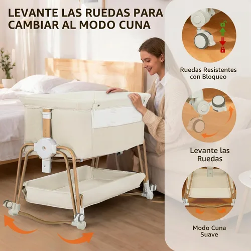 Vista 3 de suihuooo Moisés de bebé 4 en 1, moisés portátil con ruedas y cesta de almacenamiento, 7 alturas ajustables de malla transpirable con mosquitero