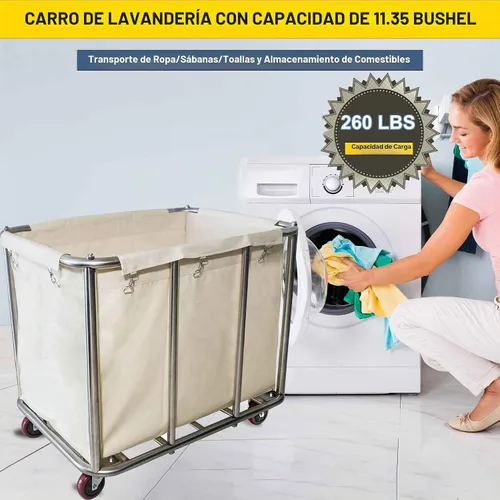 Vista 4 de Carrito de lavandería comercial grande de 11.35 Bushel con ruedas de 4 Beige - 11.35 Bushels - 8 Tubos