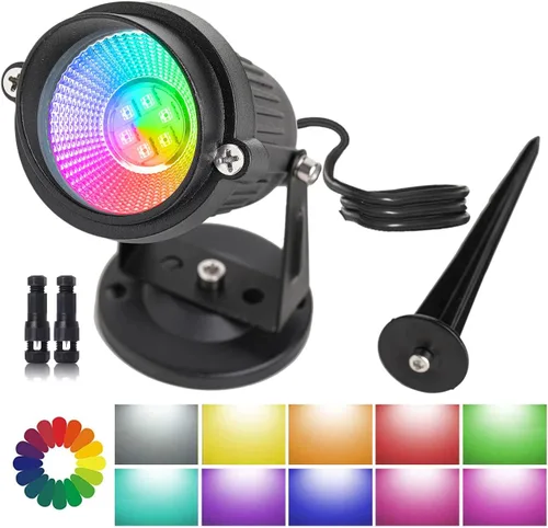 Vista 2 de Paquete de 12 luces RGB de paisaje, 10 W que cambian de color RGB luces de paisaje de bajo voltaje, luces LED de paisaje para fiestas, exteriores