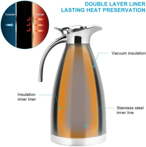 Vista 8 de Hervidor de té para estufa, acero inoxidable de doble pared de 2.5 cuartos de galón, tetera silbante con mango ergonómico, frasco de café aislado