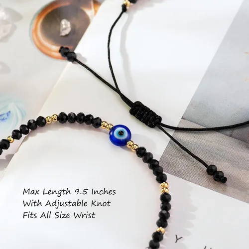 Vista 4 de Tarsus Delicadas pulseras de cuentas de mal de ojo amuleto de cuerda ajustable para mujeres y hombres