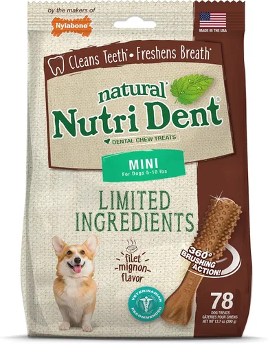 Vista 15 de Nylabone Nutri Dent Dog Dental Chews - Limpieza natural de dientes y ambientador de aliento - Golosinas dentales para perros - Sabor Filet Mignon