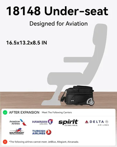 Vista 3 de LUGGEX negro (Carry On Underseat Luggage Black Bagage), Negro -, Equipaje debajo del asiento con ruedas