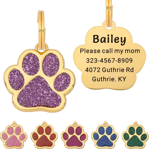Vista 9 de Etiqueta para perro con grabado personalizado hasta 5 líneas de contenido para el nombre e información de tu mascota, bonita etiqueta de Azul