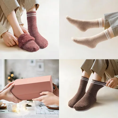 Vista 5 de HUGSWEET 4 pares de calcetines térmicos gruesos para mujer, calcetines de invierno cálidos para clima frío extremo, calcetines suaves y acogedores