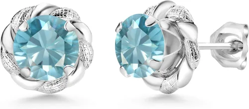 Vista 66 de Gem Stone King Aretes de plata de ley 925 de 0.236 in con piedra natal redonda para mujer