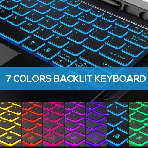 Vista 5 de Touchpad Galaxy Tab A 8.0 2019 Funda con teclado SM-T290, retroiluminación de 7 colores desmontable teclado inalámbrico Bluetooth multi-ángulos