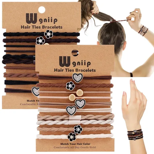 Vista 12 de 20 lazos de pelo boho en 5 estilos, 10 colores - Lindas pulseras para cabello delgado y grueso, elásticos sin daños