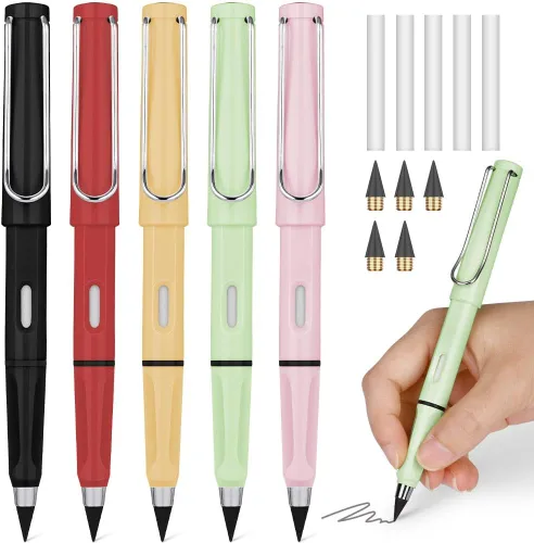 Vista 10 de Ainiv Lápiz de color sin tinta, 12 juegos de lápiz infinito sin afilar, reutilizable, con 12 puntas reemplazables de color extra para escribir