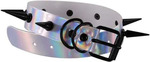 Vista 4 de FM FM42 Gargantilla holográfica multicolor de PU en tono negro con remaches con picos punk rock gótico