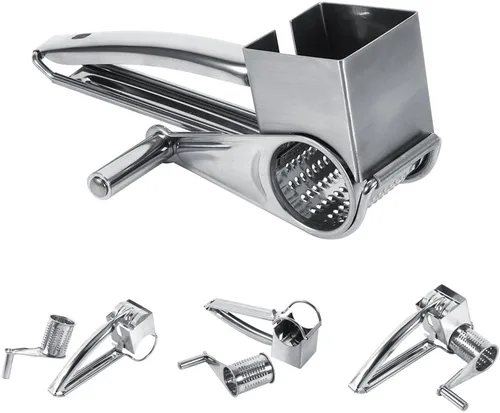 Vista 7 de Rallador de queso, multifuncional para cocina artesanal rotativo de acero inoxidable rallador de queso 1 tambores herramienta de trituración