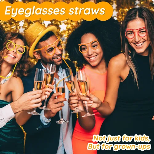Vista 5 de 16 vasos de paja tontos, novedosos anteojos de bucle, de plástico, para fiestas, divertidos, reutilizables, para adultos, niños, fiesta