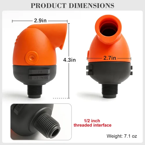 Vista 2 de Válvula de ventilación automática de 1/2 pulgada Conexión de rosca NPT Ventilación continua para tanques de agua, equipos agrícolas e