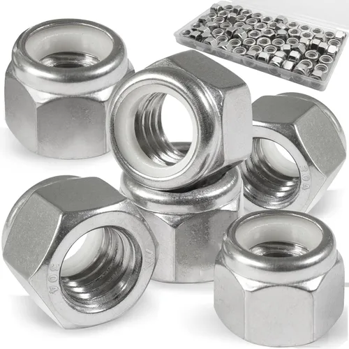 Vista 25 de Paquete de 20 tuercas de bloqueo de 1/2"-13 pulgadas, tuercas de bloqueo de acero inoxidable 304 (A2-70) con inserto de nailon, tuercas de bloqueo