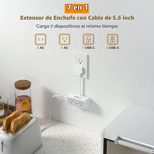 Vista 4 de TESSAN Cable de extensión corto de 0.5 pies, extensor de salida protector Gris