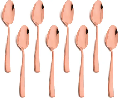 Vista 10 de Juego de cubiertos de oro rosa de 20 piezas, cubiertos de acero inoxidable 18/10, juego de vajilla resistente, incluye cuchillo, tenedor/cuchara