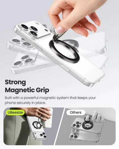 Vista 2 de UBeesize Soporte magnético para anillo de teléfono MagSafe, agarre magnético de doble cara, soporte de dedo portátil compatible con iPhone 17, 16