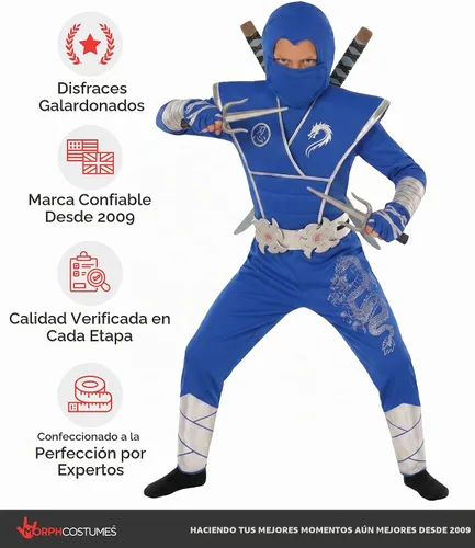 Vista 5 de Morph, Disfraz de ninja para niños, disfraces de Halloween para niños Azul