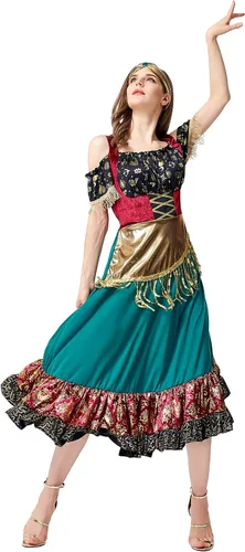 Vista 3 de Honeystore Disfraz medieval de Halloween para mujer, vestido renacentista gitano