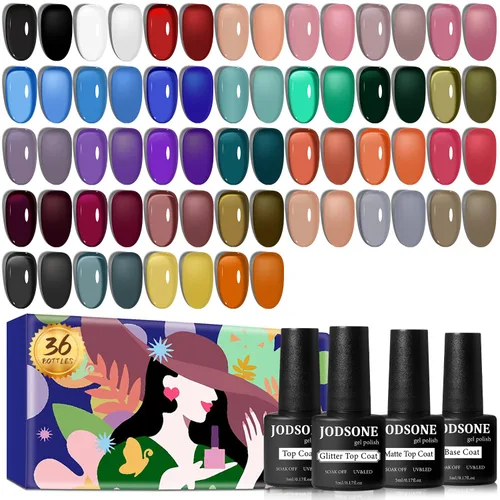 Vista 12 de JODSONE - Kit de esmalte de uñas de gel de 23 piezas, conjunto de esmalte de uñas de gel clásico de moda colorida, 3 botellas de capa base mate