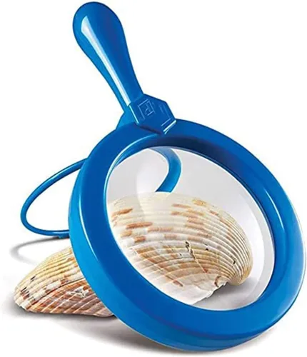 Vista 5 de Lupa de mano para niños con soporte, lupa de lectura para juegos de exploración, juguete para niños de 3 años en adelante, lupa de aumento 5X (azul)