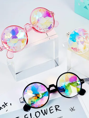 Vista 4 de Frienda 3 pares de gafas de caleidoscopio rave, festivales, gafas de sol, arco iris, caleidoscopio, lentes de sol, prisma de refracción