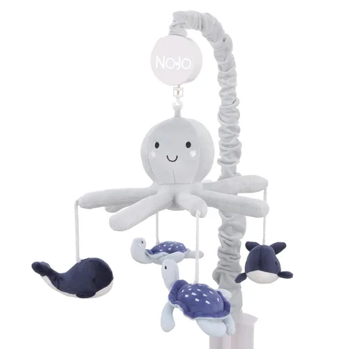 Vista 7 de NoJo Peluche elefante gris y blanco Nubes hinchadas Móvil musical