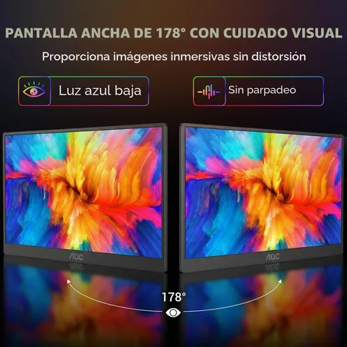 Vista 7 de AOC Monitor portátil de 15.6 pulgadas FHD 1080P IPS 125% sRGB, monitor de viaje USB-C HDMI para laptop, segunda pantalla externa ultra delgada
