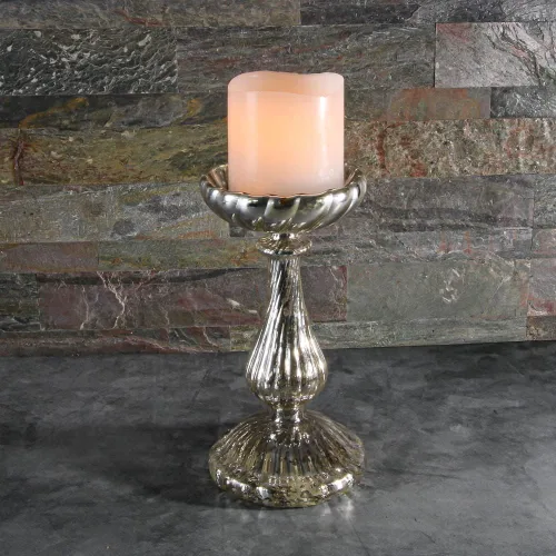 Vista 2 de Richland Candelabro de pilar de cristal de mercurio único acanalado 8.5