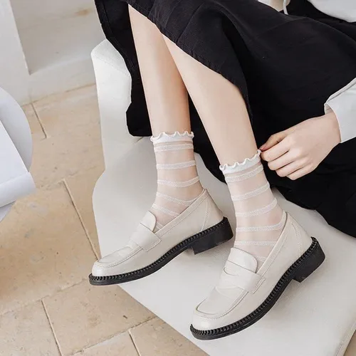 Vista 6 de Benefeet Sox Womens Girls Sheer Socks Mesh Lace Crew Socks Transparent See Through Ultra Thin Silk Nylon Dress Socks