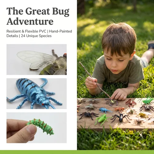 Vista 3 de Figuras de juguete de insectos para niños y niñas (24 piezas), insectos falsos de 2 a 4 pulgadas, arañas falsas, cucarachas, escorpiones, grillos