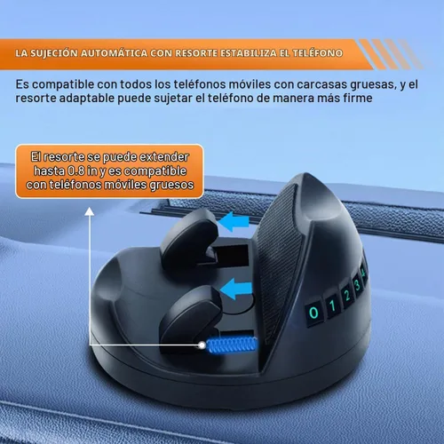Vista 4 de Soporte para teléfono de coche, soporte giratorio ajustable de 360° para salpicadero con placa de estacionamiento, soporte autoadhesivo
