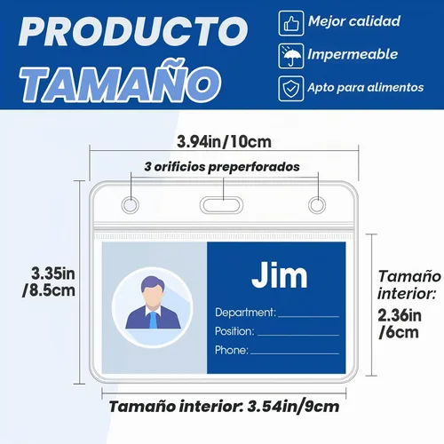 Vista 2 de 100 soportes horizontales para tarjetas de identificación, extra grueso, con cremallera resellable, soporte impermeable para tarjetas