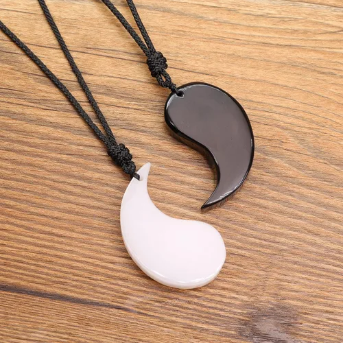 Vista 6 de COAI Collar de dragón y fénix, collares con colgante de Yin Yang para parejas