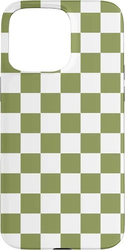 Vista 31 de Funda para iPhone 17 con diseño de cuadros verde oliva estético retro