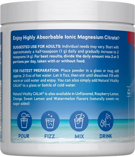 Vista 3 de Natural Vitality Calm, suplemento de magnesio, mezcla de bebida en polvo antiestrés, sin gluten, vegana y sin OMG, cereza, 8 onzas