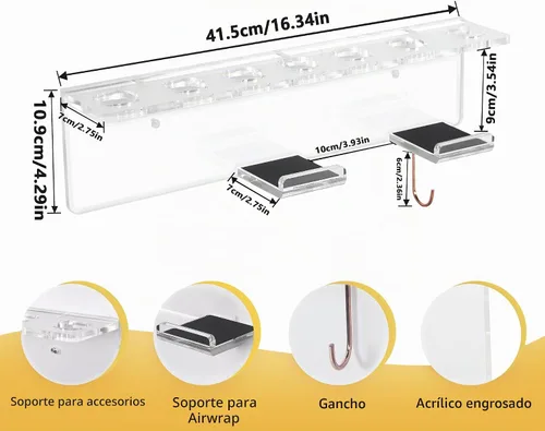 Vista 5 de Affogato - Soporte de montaje en pared compatible con accesorios Dyson Airwrap Styler, soporte de almacenamiento de acrílico compatible