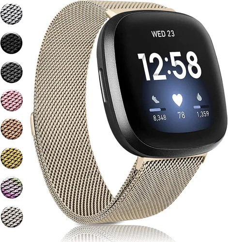 Vista 11 de Amzpas Bandas compatibles con Fitbit Versa 3/4 Fitbit Sense/Sense 2, correa magnética ajustable de acero inoxidable transpirable para Fitbit Versa