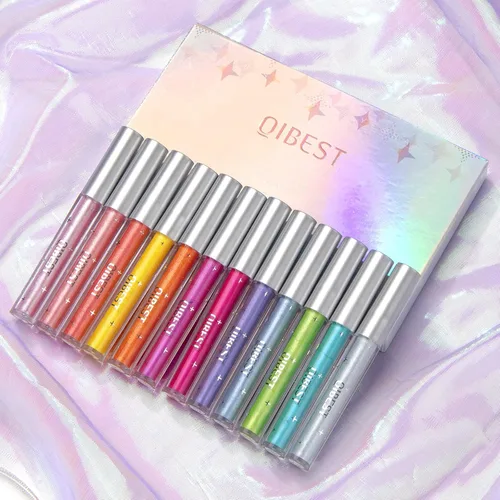 Vista 3 de BestLand Juego de sombras de ojos con purpurina líquida de 12 colores, multidimensional con purpurina metálica brillante, aspecto de ojos ahumado