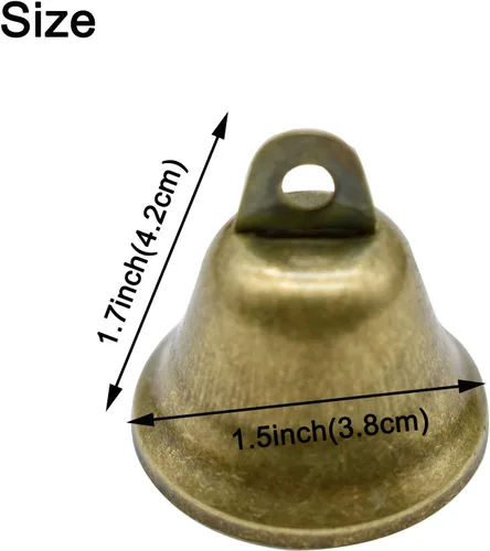 Vista 3 de Maydahui 10 cascabeles pequeños de bronce vintage mini (1.7 x 1.5 pulgadas) para entrenamiento de orinal de perro, timbre de puerta de perro, boda