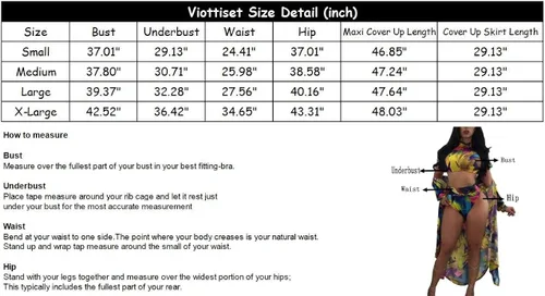 Vista 7 de Viottiset - Traje de baño de 3 piezas con estampado, bikini de cintura alta y pareo de playa para mujer