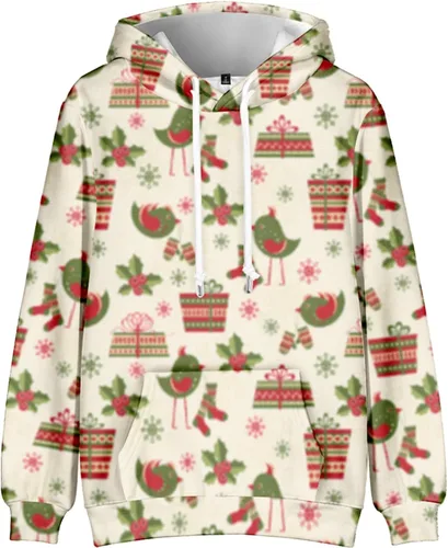 Vista 2 de Mens Christmas Hoodies Oversized Cotton Light Weight Graphic Ugly Christmas Sweatshirt Novelty Warm Pullover