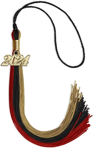 Vista 48 de Endea - Borla de graduación de triple color con gota de fecha dorada (negro/dorado/granate, 2020)
